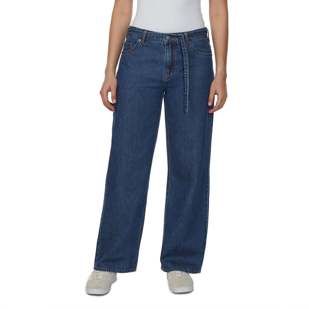 Buffalo Jeans Womens Wide Leg Belted Jean Size 8 Med Wash High Rise Cotton NWT